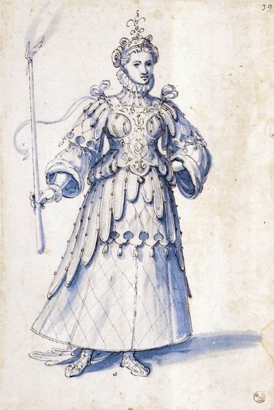 Dessin de costume pour une figure féminine avec une torche - Giuseppe Arcimboldo